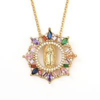 Copper Micro-inlaid Colored Zircon Virgin Mary Pendant Necklace main image 3