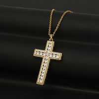 Micro-inlaid Zircon Cross Pendant Copper Necklace main image 1