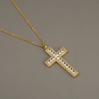 Micro-inlaid Zircon Cross Pendant Copper Necklace main image 4