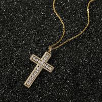 Micro-inlaid Zircon Cross Pendant Copper Necklace main image 5