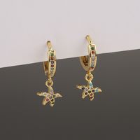 New Fashion Color Round Zircon Starfish Earrings main image 4