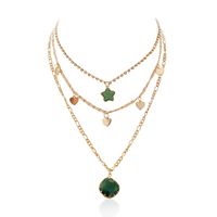 Fluorescent Five-pointed Star Green Crystal Multi-layer Necklace main image 6