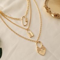 Retro Fashion Heart Lock Multi-layer Necklace main image 4