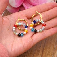 Bohemian Style Pearl Crystal Hoop Earrings main image 4