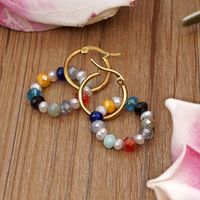 Bohemian Style Pearl Crystal Hoop Earrings main image 5