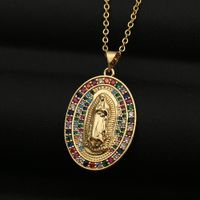 Copper Micro-inlaid Colored Zircon Virgin Mary Pendant Necklace sku image 9