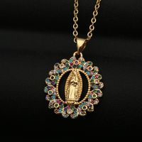 Copper Micro-inlaid Colored Zircon Virgin Mary Pendant Necklace sku image 8