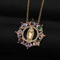 Copper Micro-inlaid Colored Zircon Virgin Mary Pendant Necklace sku image 12