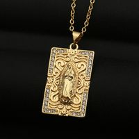 Copper Micro-inlaid Colored Zircon Virgin Mary Pendant Necklace sku image 3