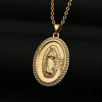 Copper Micro-inlaid Colored Zircon Virgin Mary Pendant Necklace sku image 6