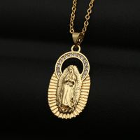 Copper Micro-inlaid Colored Zircon Virgin Mary Pendant Necklace sku image 4