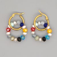 Bohemian Style Pearl Crystal Hoop Earrings sku image 1