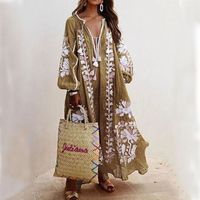 Women's Boho Dress Fashion V Neck Long Sleeve Flower Midi Dress Home Travel Beach main image 4