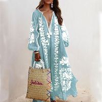 Women's Boho Dress Fashion V Neck Long Sleeve Flower Midi Dress Home Travel Beach main image 7