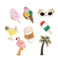 Cartoon Summer Flamingo Coffee Brooch Set main image 1