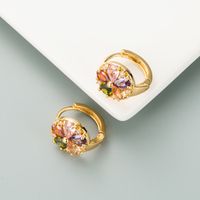 Copper Micro-inlaid Zircon Round Flower Earrings main image 4