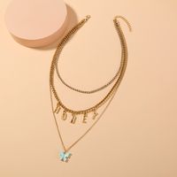 Fashion Letter Honey Tassel Butterfly Pendant Multilayer Necklace main image 3