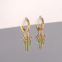 Fashion Copper Zircon Cactus Earrings main image 4