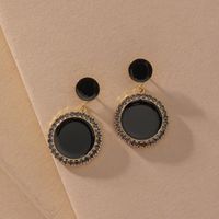 Fashion Retro Black Round Diamond Earrings main image 1