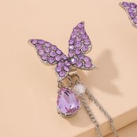 Korean Rhinestone Butterfly Pearl Tassel Earrings main image 5