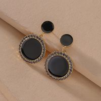 Fashion Retro Black Round Diamond Earrings sku image 1