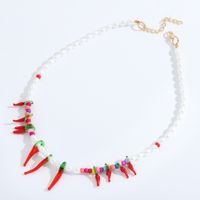 Za Same Design Necklace Set Earrings Elegant Pearl Necklace Red Colored Glaze Pepper Pendant Ornaments main image 5