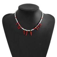 Za Mismo Diseño Collar Conjunto De Pendientes Elegante Collar De Perlas De Color Rojo Esmalte Pimienta Colgante Ornamentos main image 3