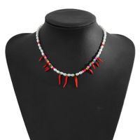 Za Same Design Necklace Set Earrings Elegant Pearl Necklace Red Colored Glaze Pepper Pendant Ornaments sku image 1