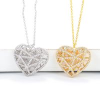 Fashion Hollow Three-dimensional Large Heart-shape Copper Zircon Necklace Wholesale main image 1