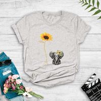 Cartoon Elephant Sunflower English Print T-shirt main image 1