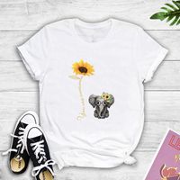 Cartoon Elephant Sunflower English Print T-shirt main image 3