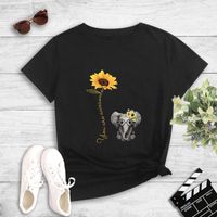 Cartoon Elephant Sunflower English Print T-shirt main image 4