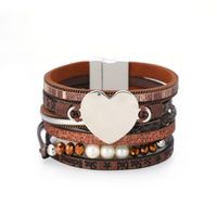 Fashion Multi-layer Heart-shape Pearl Leather Bracelet sku image 4