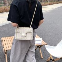 Fashion Straw Woven Pearl Chain Shoulder Messenger Small Square Bag sku image 1