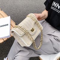 Fashion Straw Woven Pearl Chain Shoulder Messenger Small Square Bag main image 5