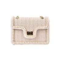 Fashion Straw Woven Pearl Chain Shoulder Messenger Small Square Bag main image 3