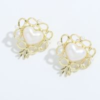 Korean Heart Alloy Inlaid Pearl Earrings main image 1
