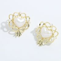 Korean Heart Alloy Inlaid Pearl Earrings main image 4