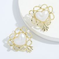 Korean Heart Alloy Inlaid Pearl Earrings main image 5