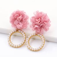 Fashion Geometric Circle Inlaid Pearl Flower Earrings main image 1
