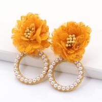 Fashion Geometric Circle Inlaid Pearl Flower Earrings main image 6