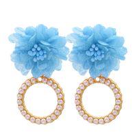 Fashion Geometric Circle Inlaid Pearl Flower Earrings sku image 3