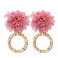 Fashion Geometric Circle Inlaid Pearl Flower Earrings sku image 8