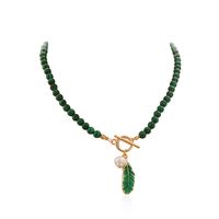 Fashion Malachite Leaf Pearl Dripping Oil Necklace Wholesale sku image 2