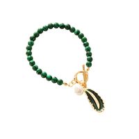 Fashion Malachite Leaf Pearl Dripping Oil Necklace Wholesale sku image 1