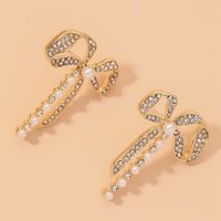 Korean Rhinestone Bow Pearl Earrings sku image 1