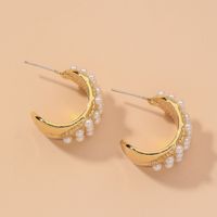 Retro C-shaped Pearl Earrings sku image 1