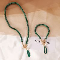 Fashion Malachite Leaf Pearl Dripping Oil Necklace Wholesale main image 2
