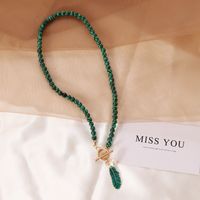 Fashion Malachite Leaf Pearl Dripping Oil Necklace Wholesale main image 3