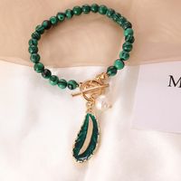 Fashion Malachite Leaf Pearl Dripping Oil Necklace Wholesale main image 4